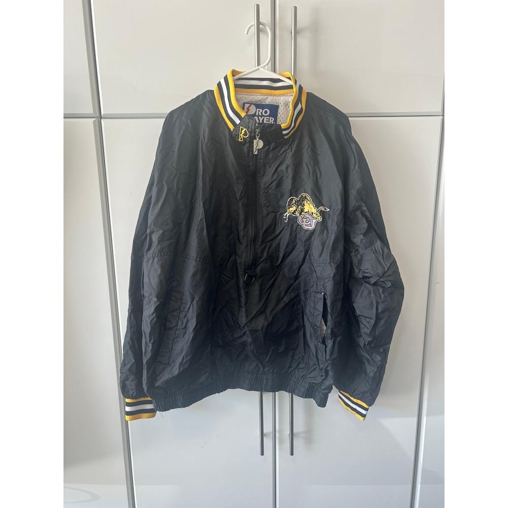 Vintage Pro Layer Windbreaker Jacket Mens XL Black Yellow Bull Half Zip 90s Spor